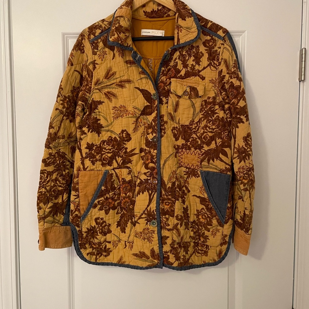 NWT Anthropologie Abigail Mustard and Denim Quilted Shirt Jacket - Picture 6 of 12